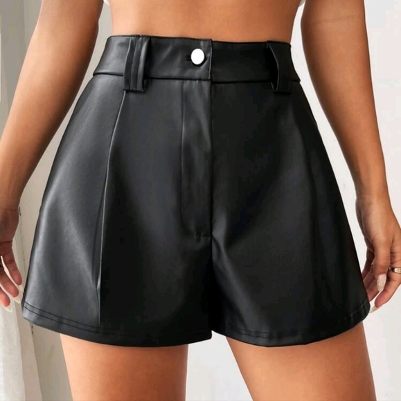 Pants - High Waist PU Black Shorts